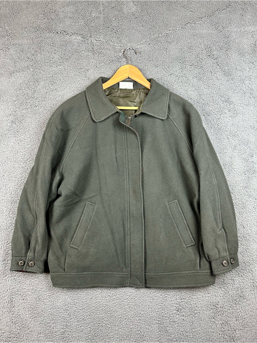 Edinburgh Mens Pure New Wool Jacket Olive Green Full Zip Made in GB Size 16